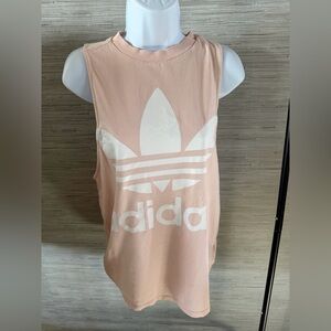 Adidas Light Pink Muscle Tank with White Logo, size S